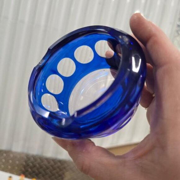 Vintage Cobalt Blue Cut-to-Clear Crystal Ashtray - Picture 4 of 4